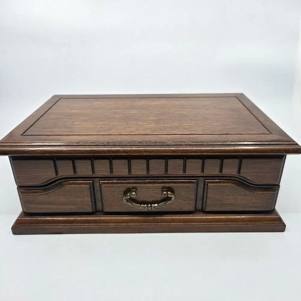 Vintage Wooden Jewelry Box Taiwan R.O.C. Ring Storage Drawer 10.5